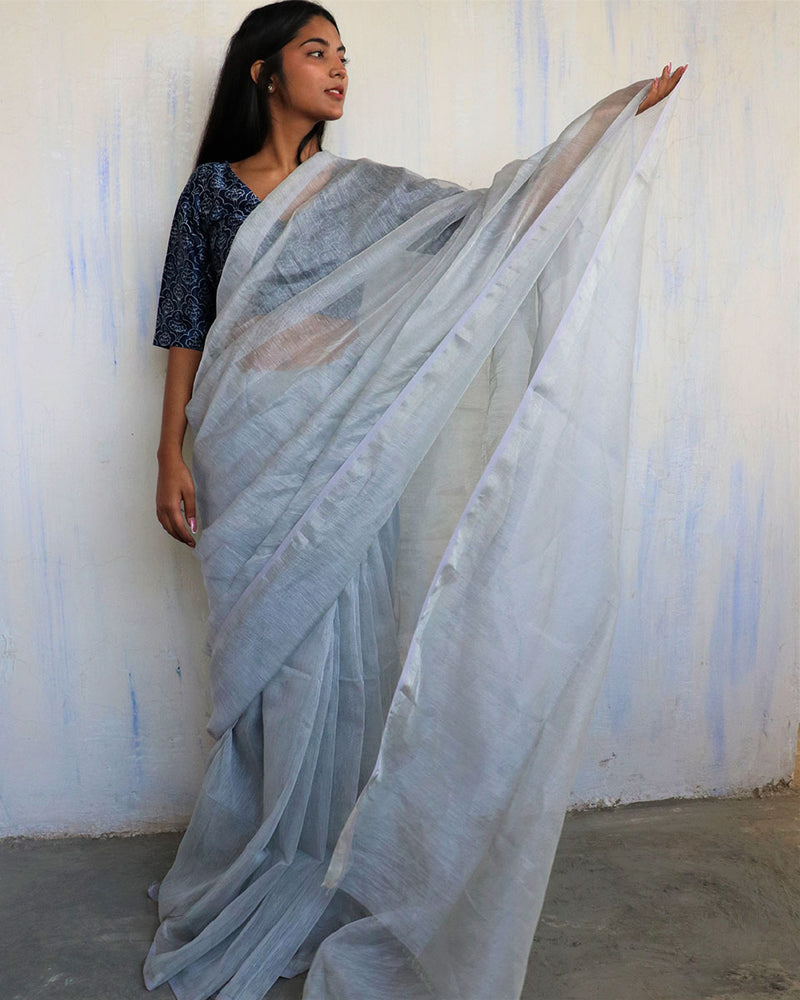 Nazneen Handwoven Linen Saree-Melting Moon