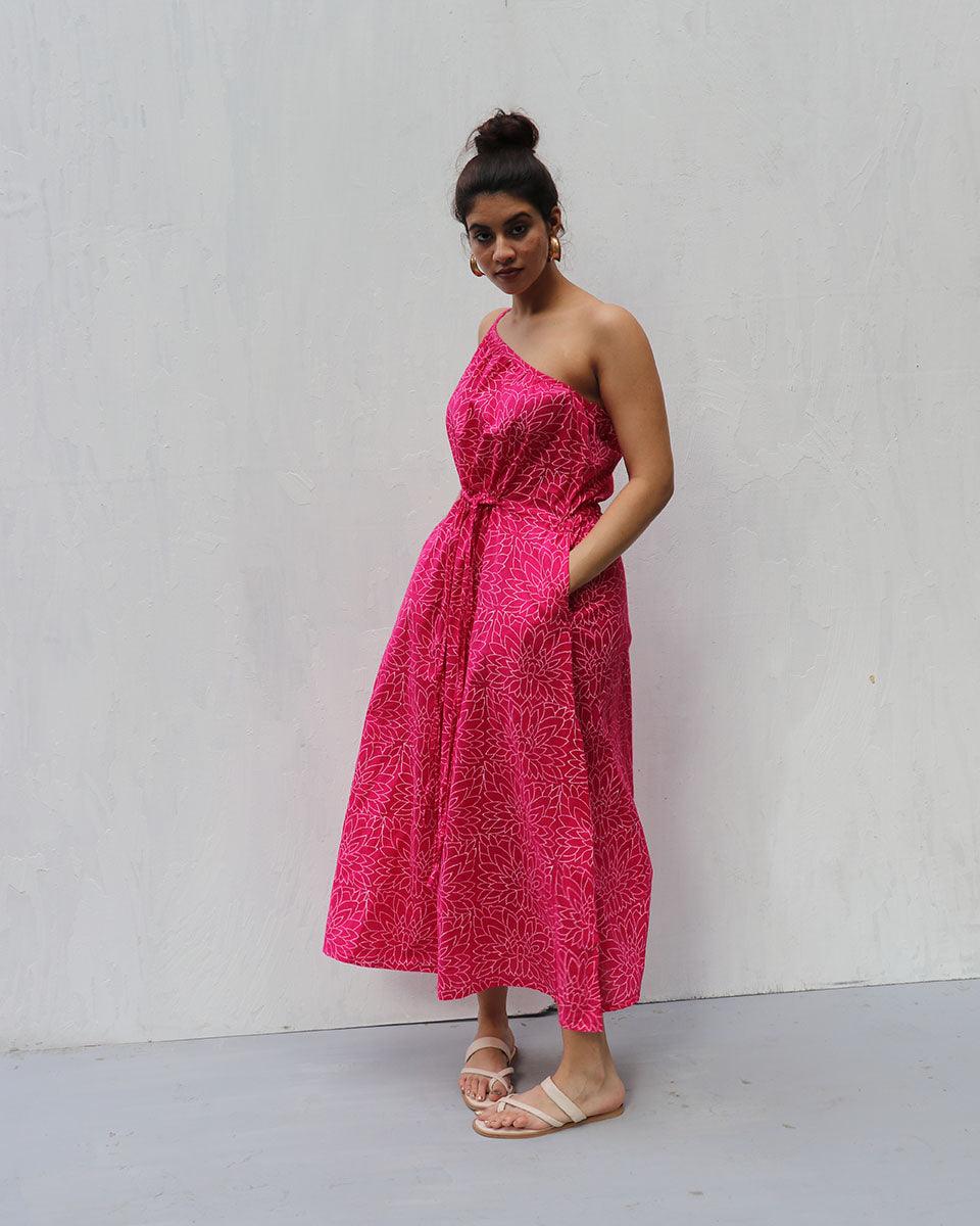 Orchid Hand Block-Printed Cotton Dress - Pink