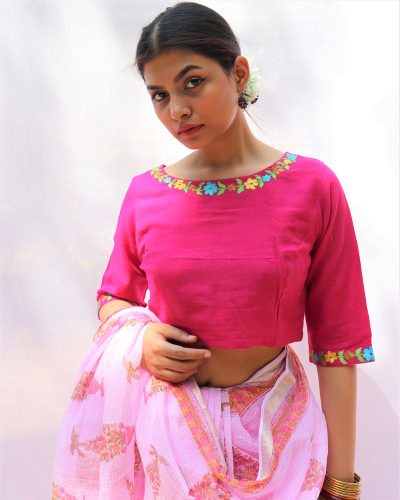 Exotic Rani Hand-Embroidered Handwoven Cotton Blouse - Fos