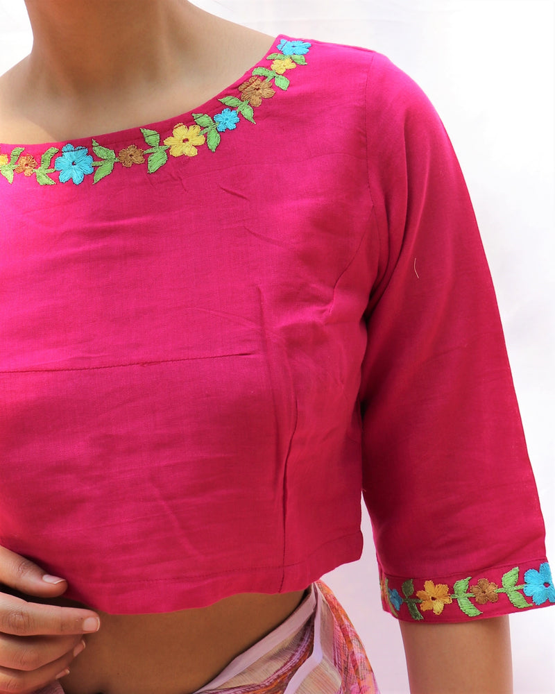 Exotic Rani Hand-Embroidered Handwoven Cotton Blouse - Fos