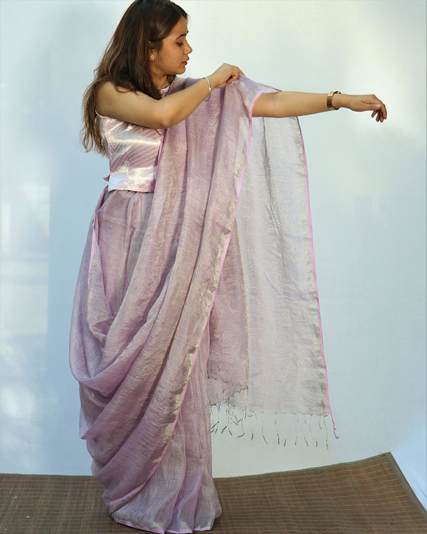 Surmayi Handwoven Linen Saree