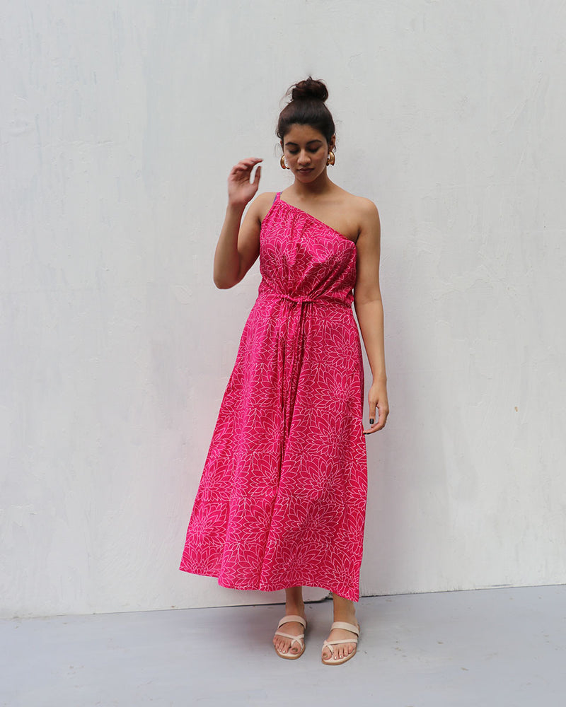 Orchid Hand Block-Printed Cotton Dress - Pink