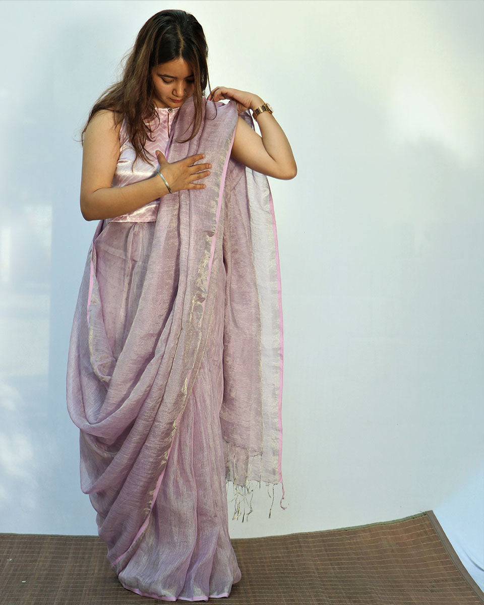 Linen saree | Linen zari saree | Linen saree online | Chidiyaa