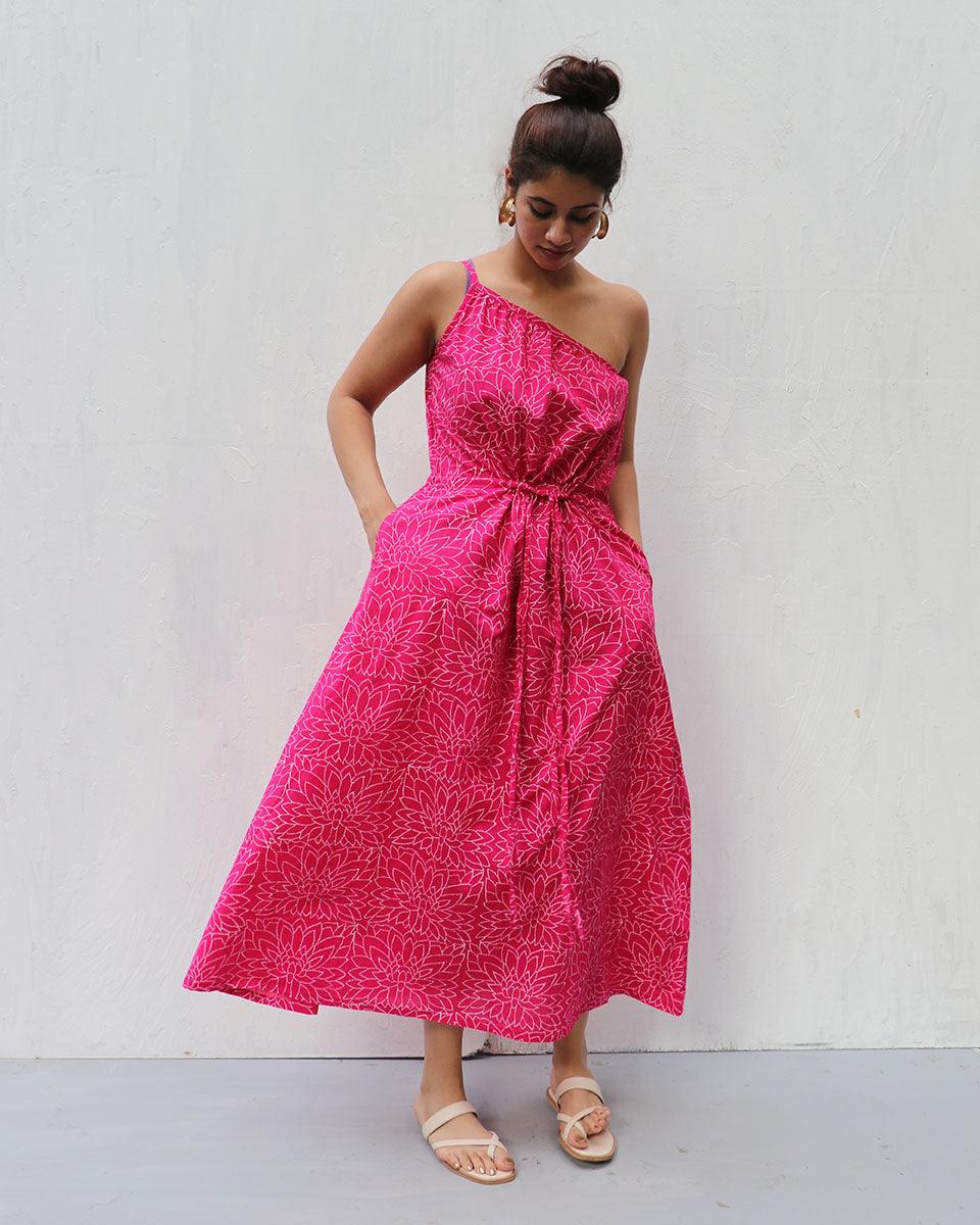 Orchid Hand Block-Printed Cotton Dress - Pink