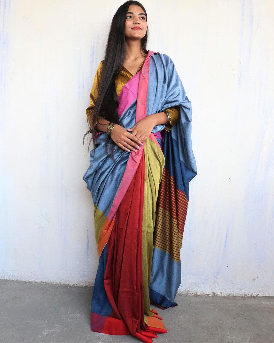 Satrang Handwoven Pure Cotton Viscose Saree  - Holi