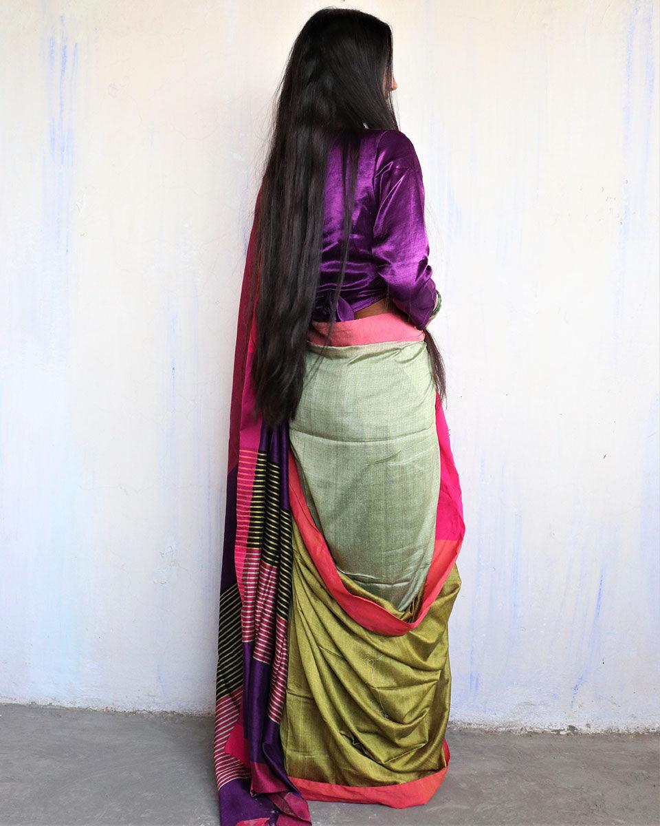 Ahona Handwoven Pure Cotton Viscose Saree  - Holi