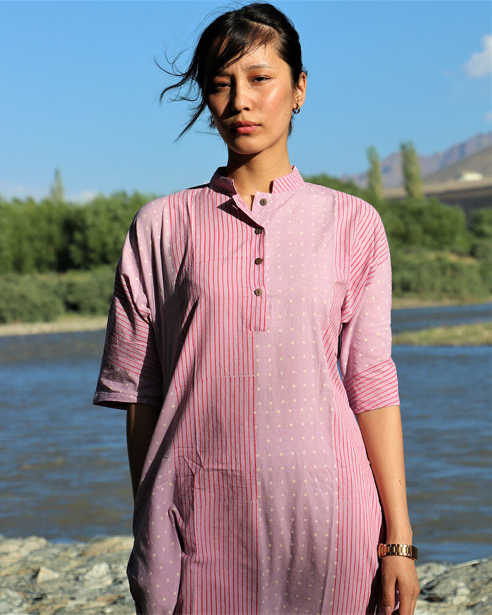 Lavender Block Printed Cotton Kurta Set Of 2 - Zanskar