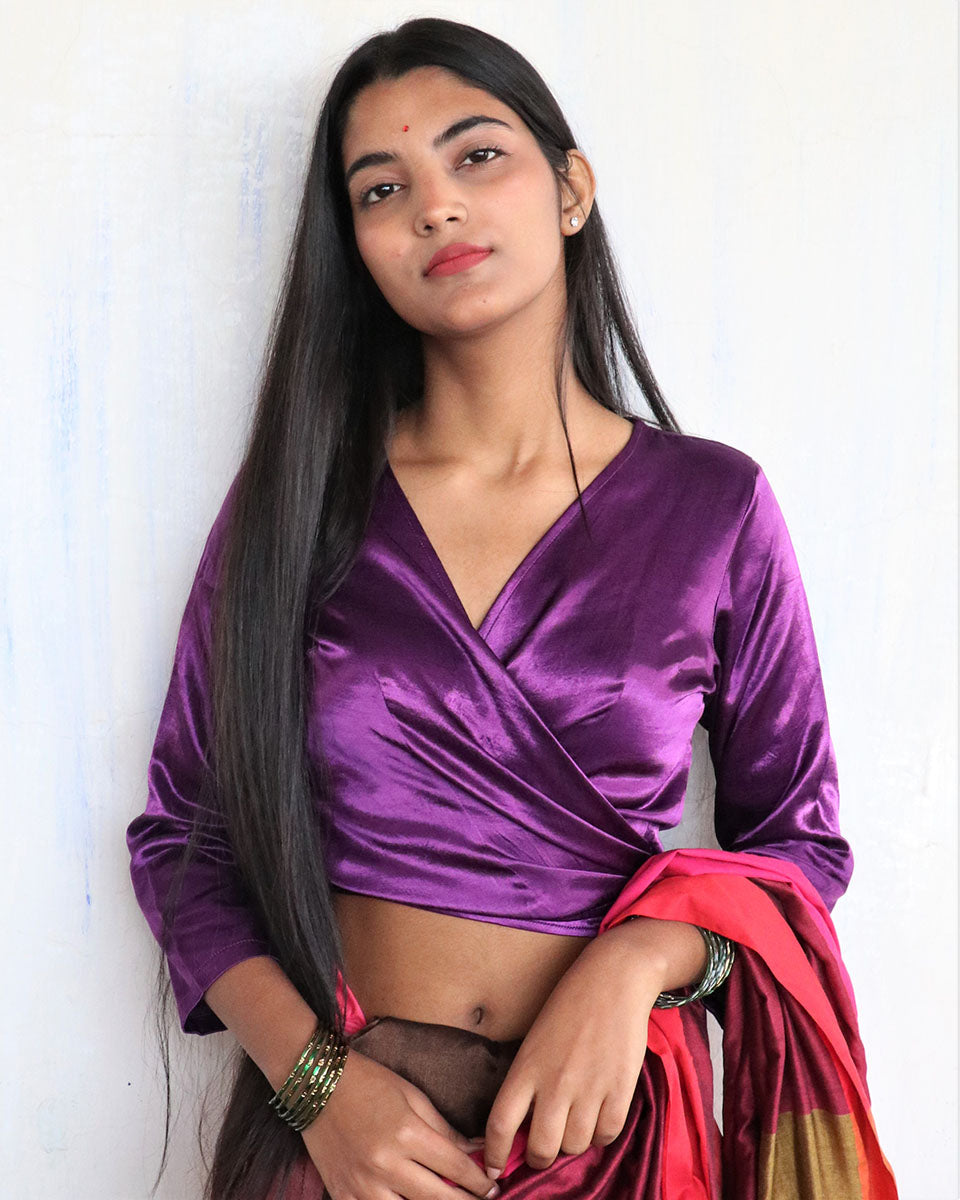 Purple Tie-Up Mashru Silk Blouse-Sahar