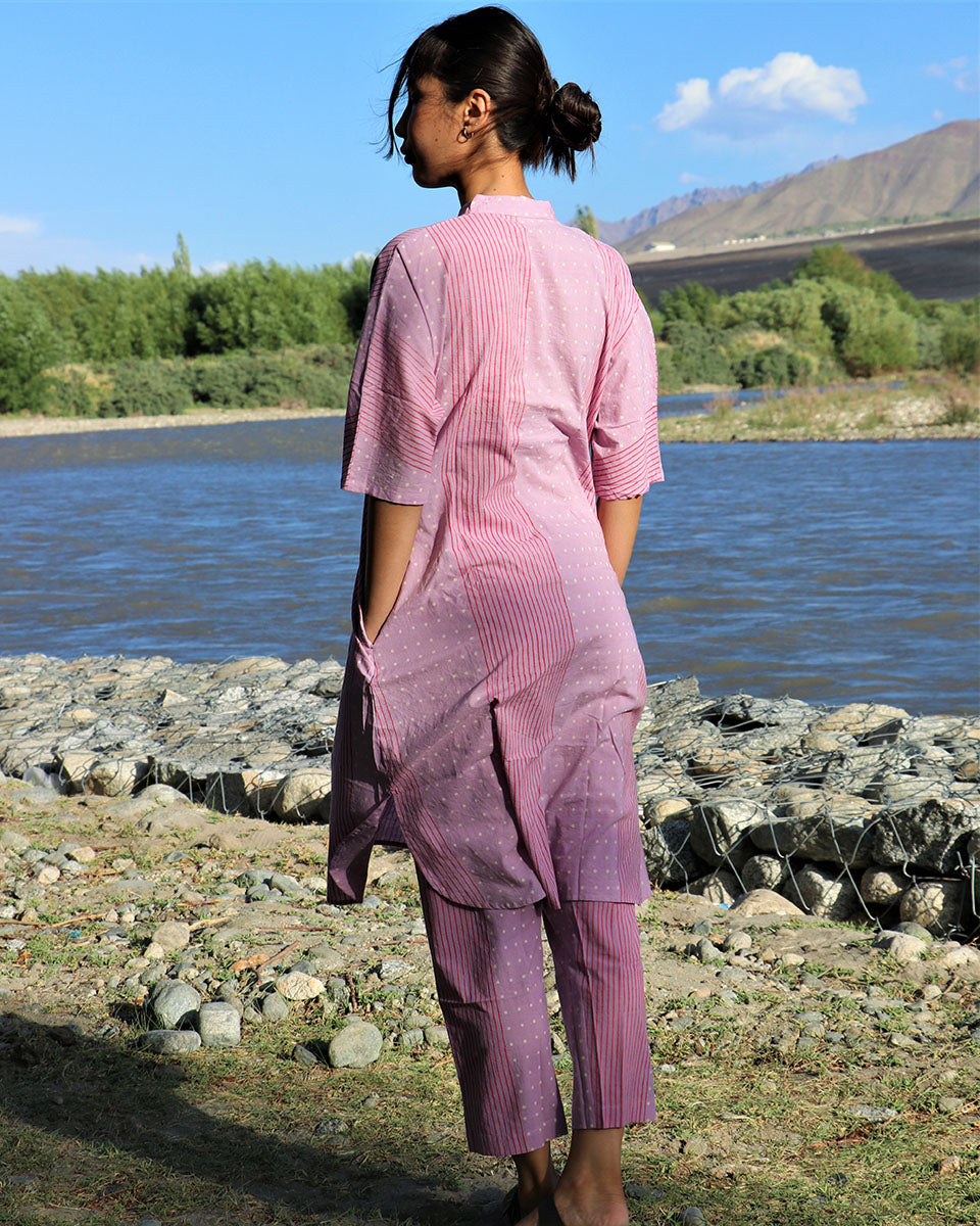 Lavender Block Printed Cotton Kurta Set Of 2 - Zanskar