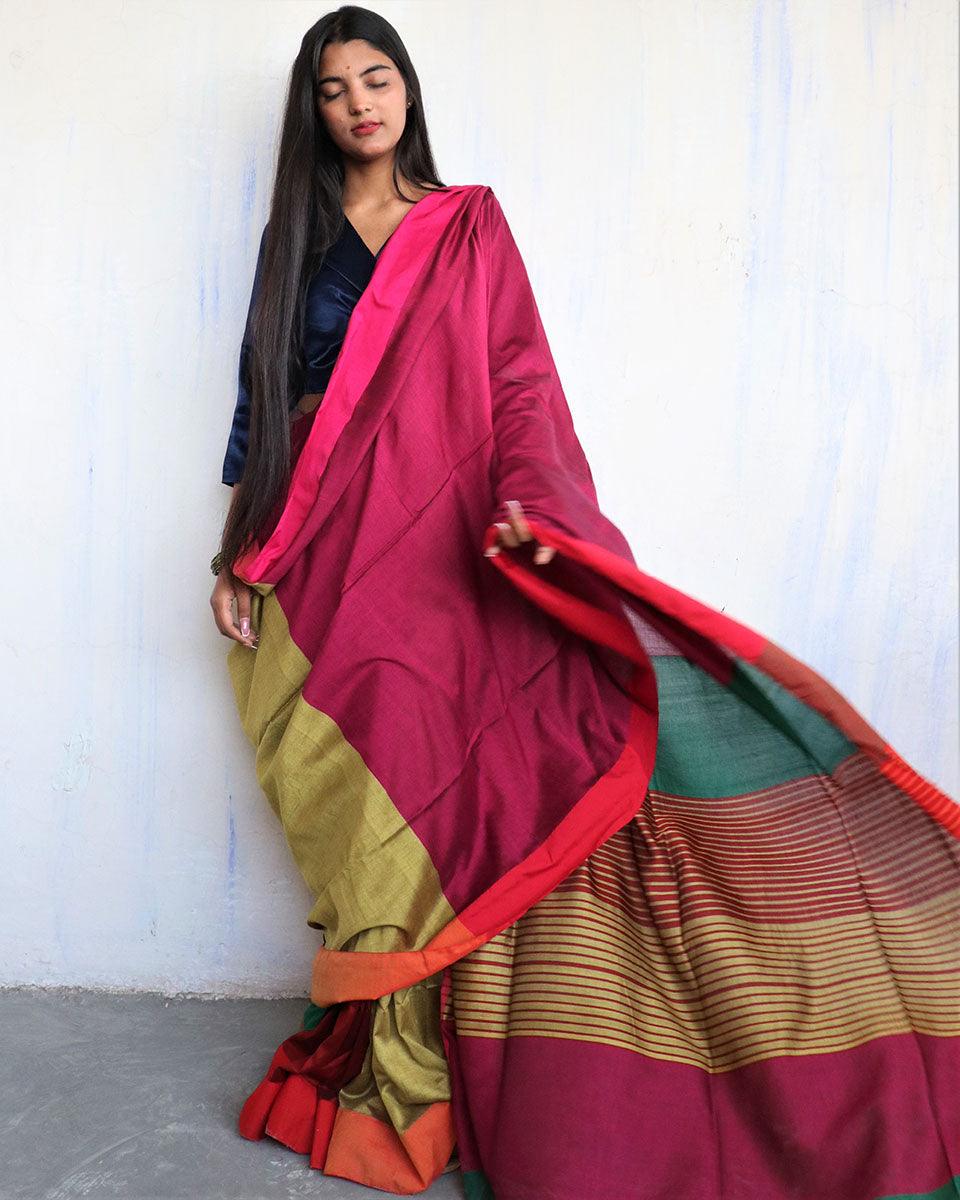 Anika Handwoven Pure Cotton Viscose Saree  - Holi