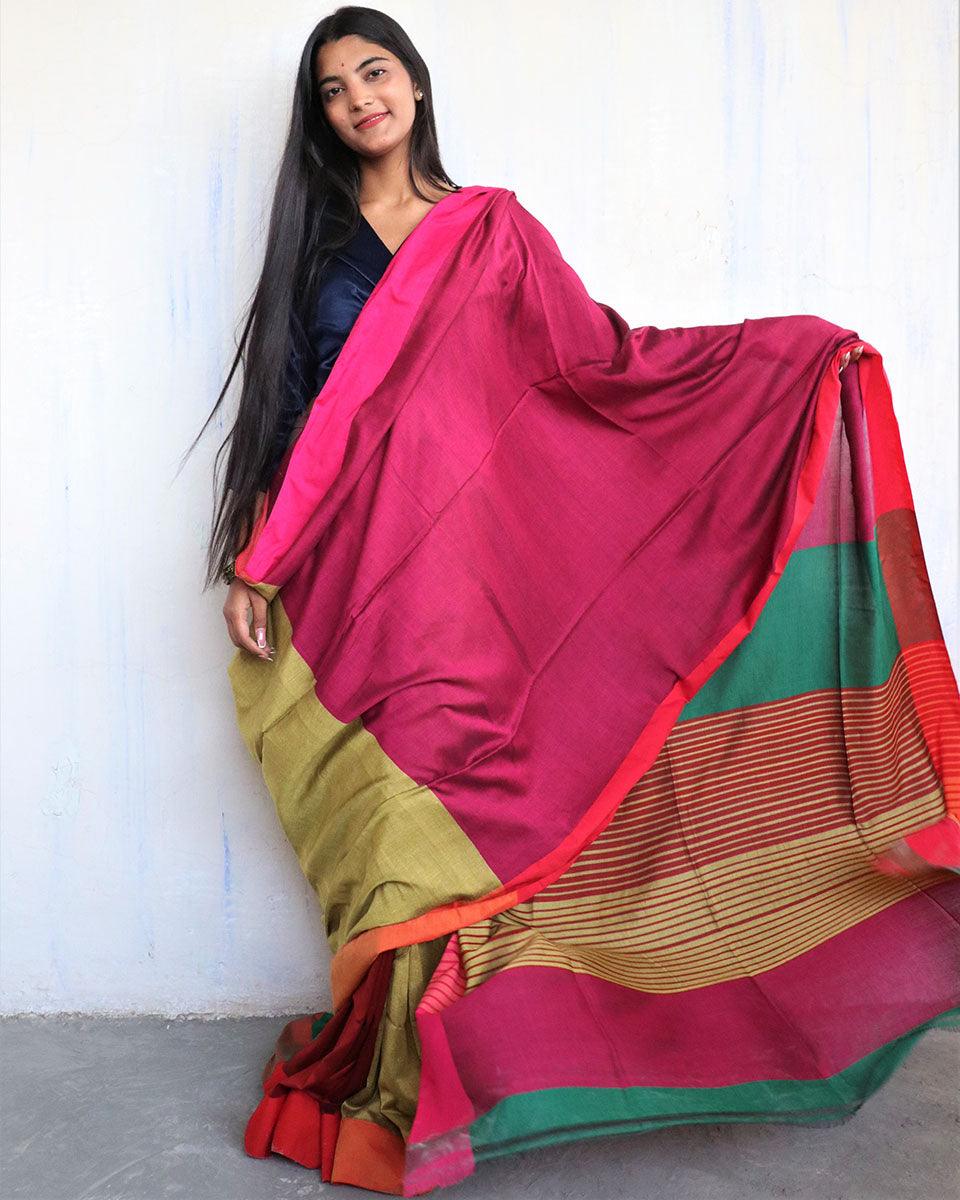 Anika Handwoven Pure Cotton Viscose Saree  - Holi