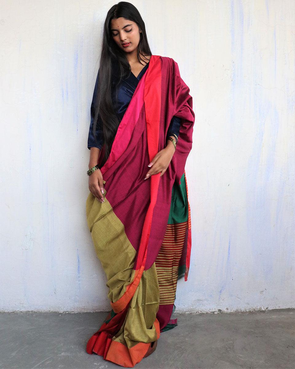 Anika Handwoven Pure Cotton Viscose Saree  - Holi