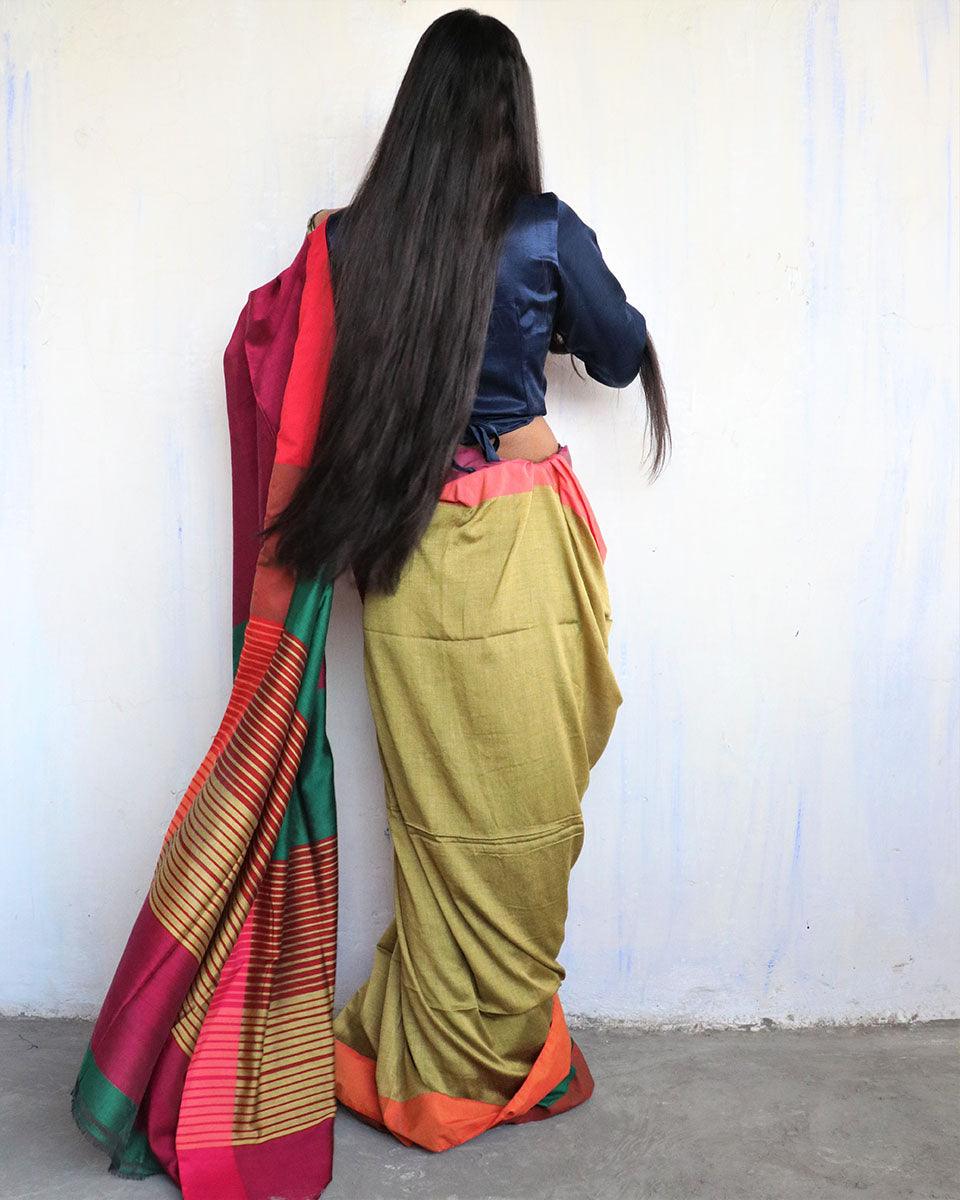 Anika Handwoven Pure Cotton Viscose Saree  - Holi