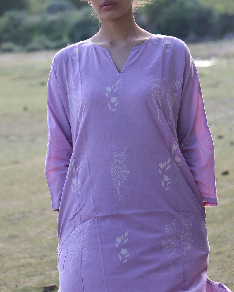 Lily Lavender Block Printed Cotton Kurta Set Of 2 - Zanskar