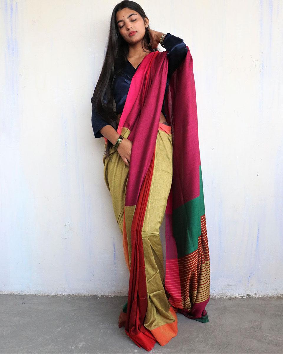 Anika Handwoven Pure Cotton Viscose Saree  - Holi