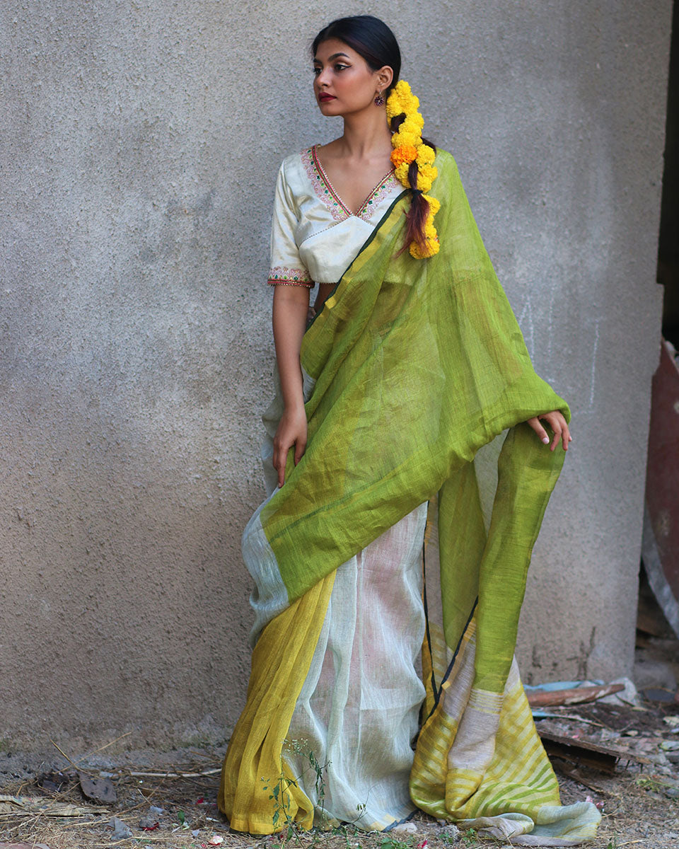 Noor Handwoven Linen Zari Saree - Gazala