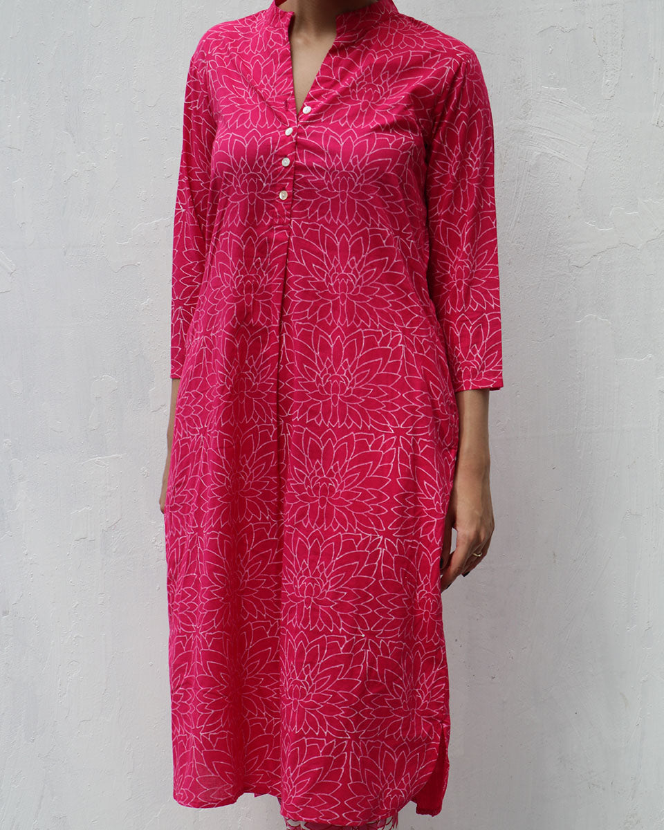 Zivya Charm Pink Handblock Cotton Kurta-LD