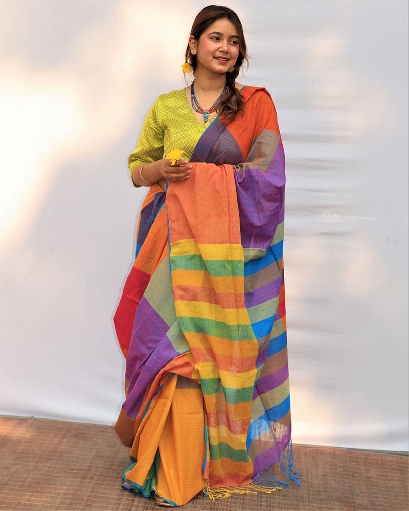 Cheerful Chic Hand-dyed Handwoven Cotton Saree