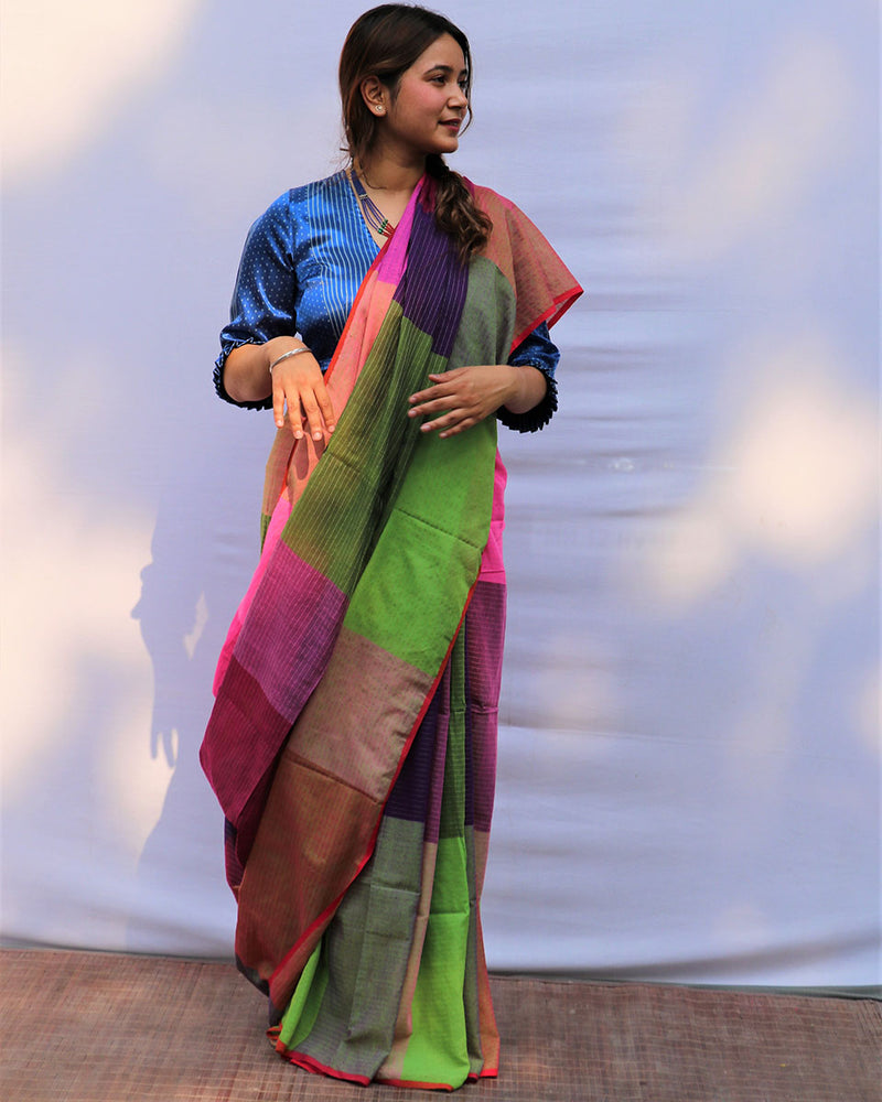 Lively Laughter Hand-dyed Handwoven Cotton Saree