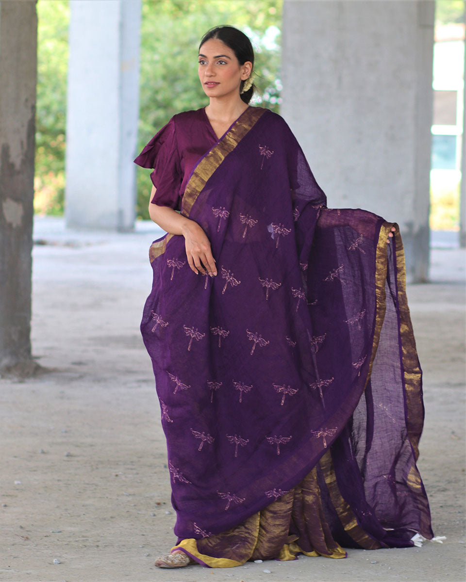 Linen zari saree | Linen saree | Linen saree online | Chidiyaa