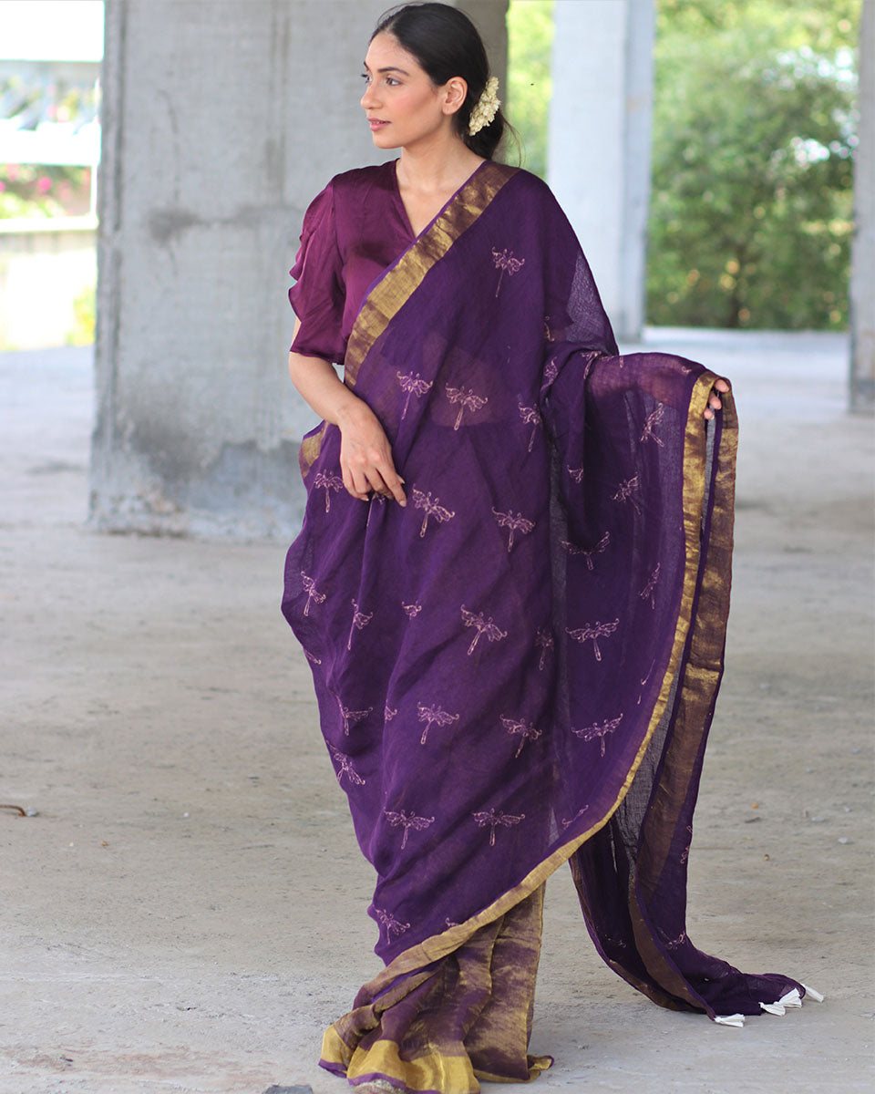 Linen zari saree | Linen saree | Linen saree online | Chidiyaa