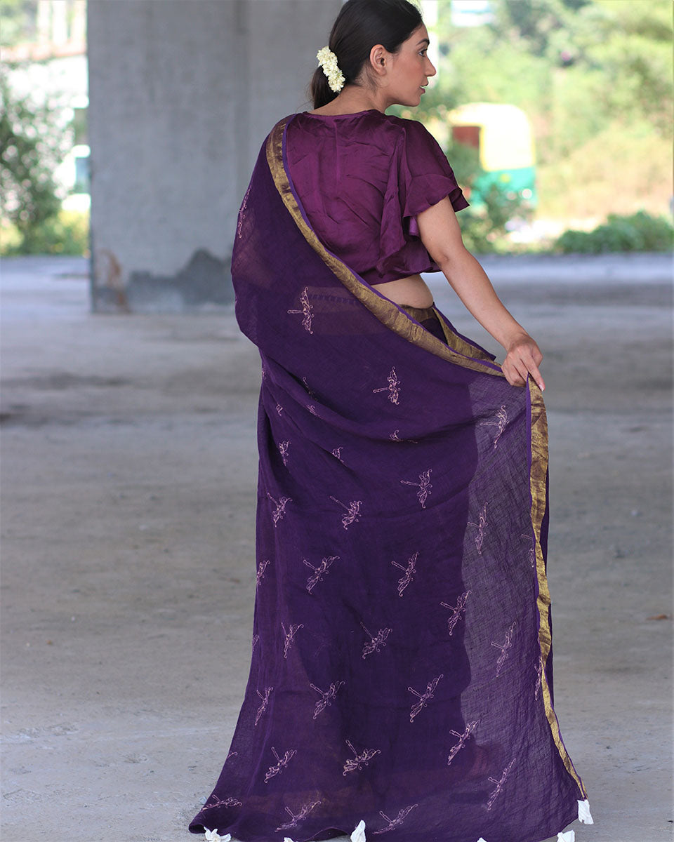 Linen zari saree | Linen saree | Linen saree online | Chidiyaa