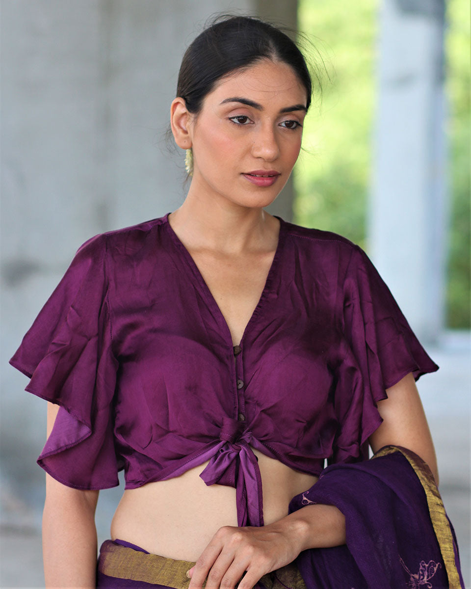 Purple Tieup Modal Silk Blouse- Manjari