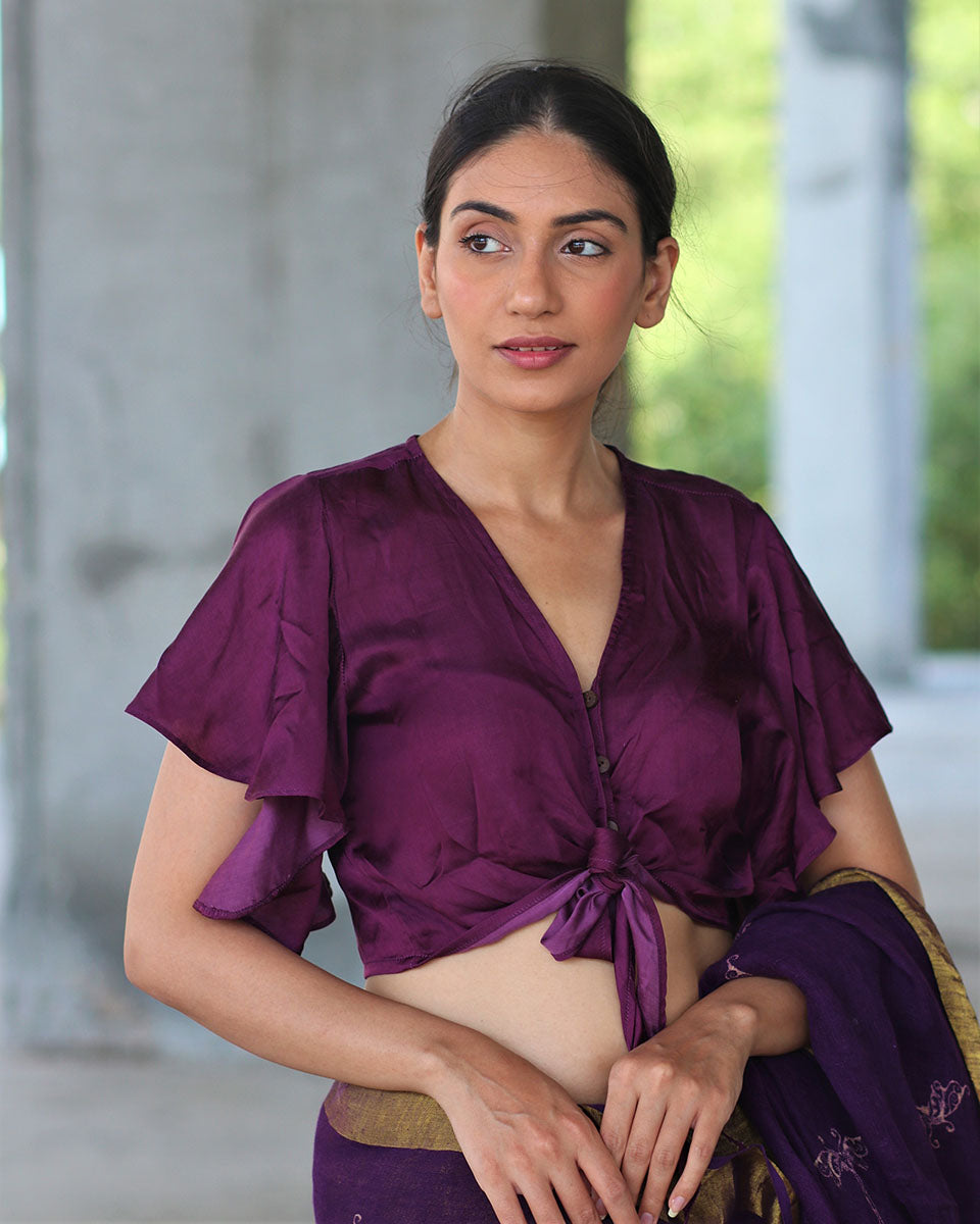 Purple Tieup Modal Silk Blouse- Manjari