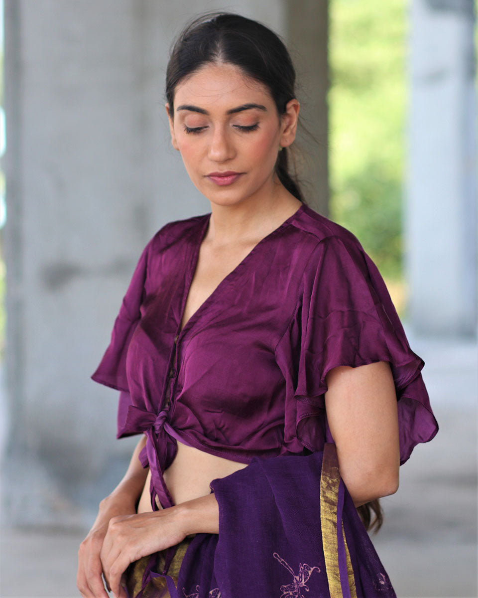 Purple Tieup Modal Silk Blouse- Manjari