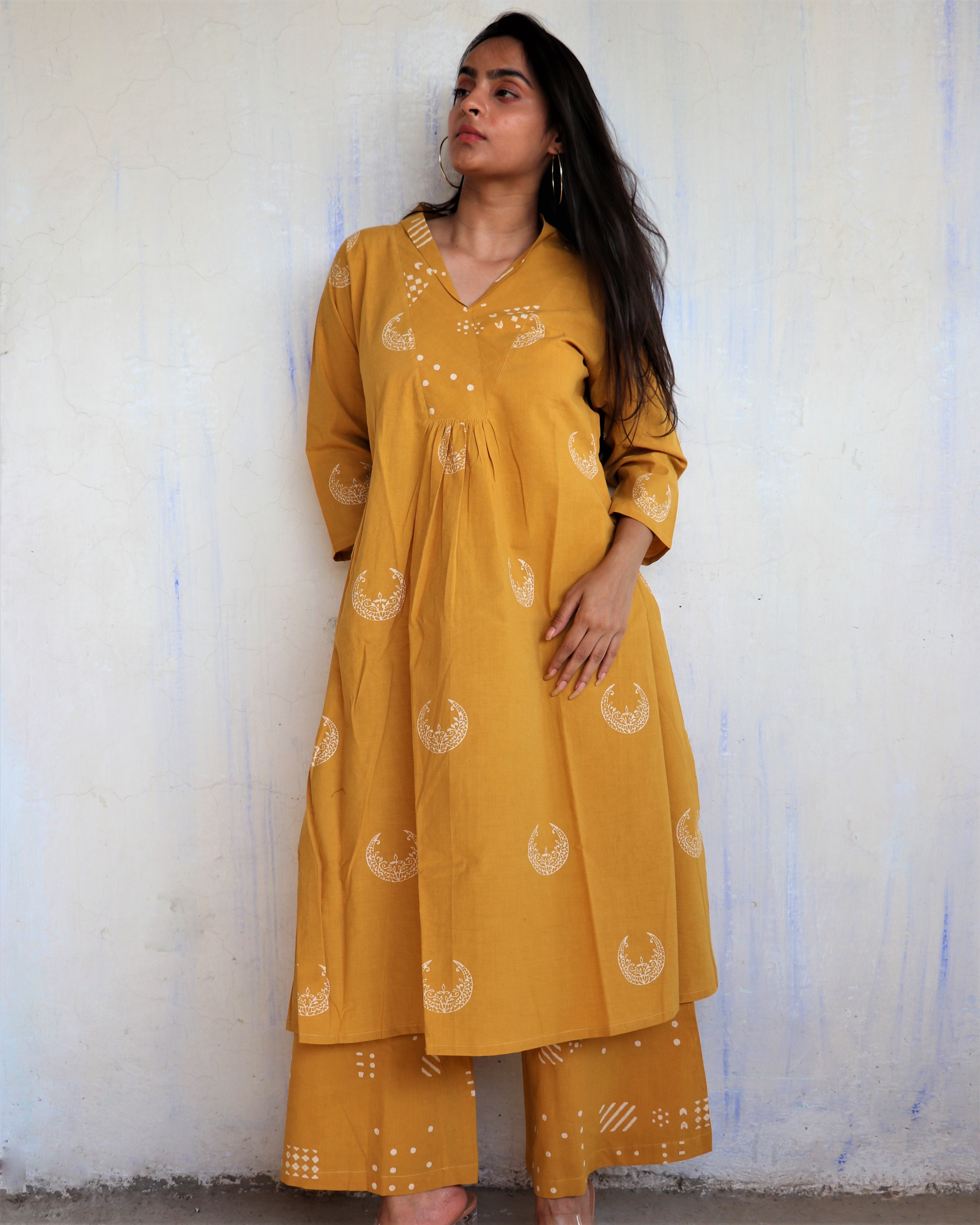Ochre Essence  Moon Block Printed Cotton Kurta - LD