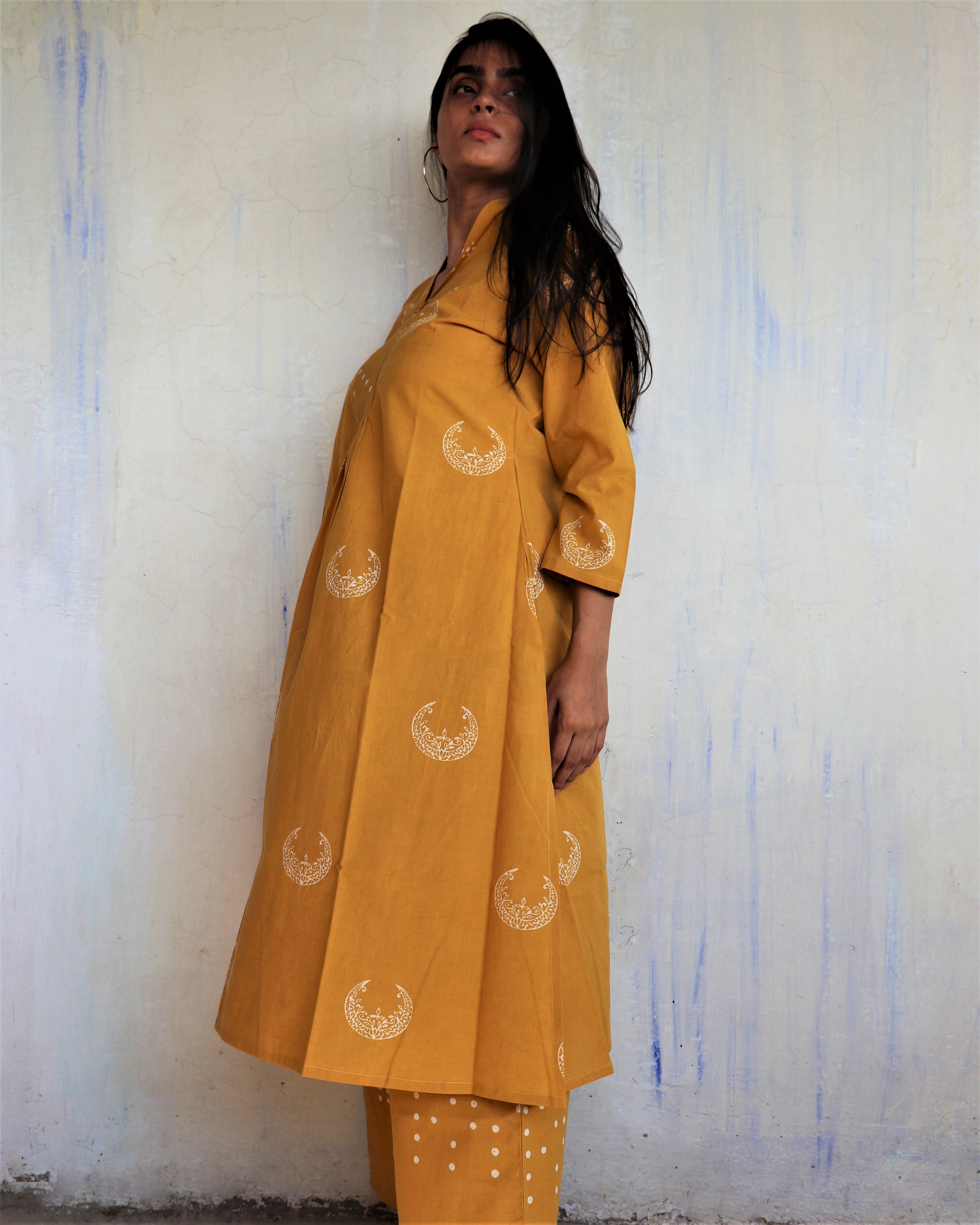 Ochre Essence  Moon Block Printed Cotton Kurta - LD
