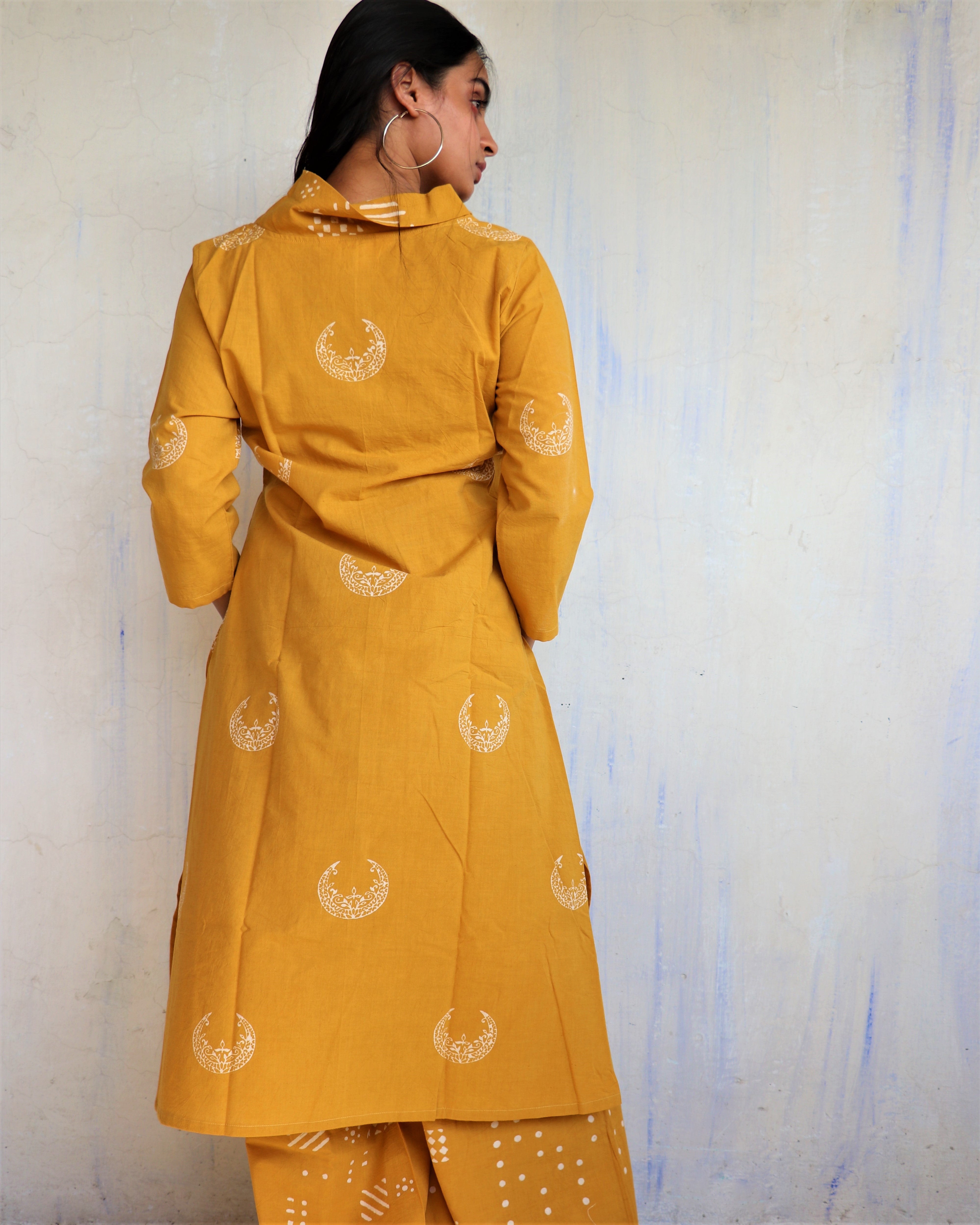 Ochre Essence  Moon Block Printed Cotton Kurta - LD