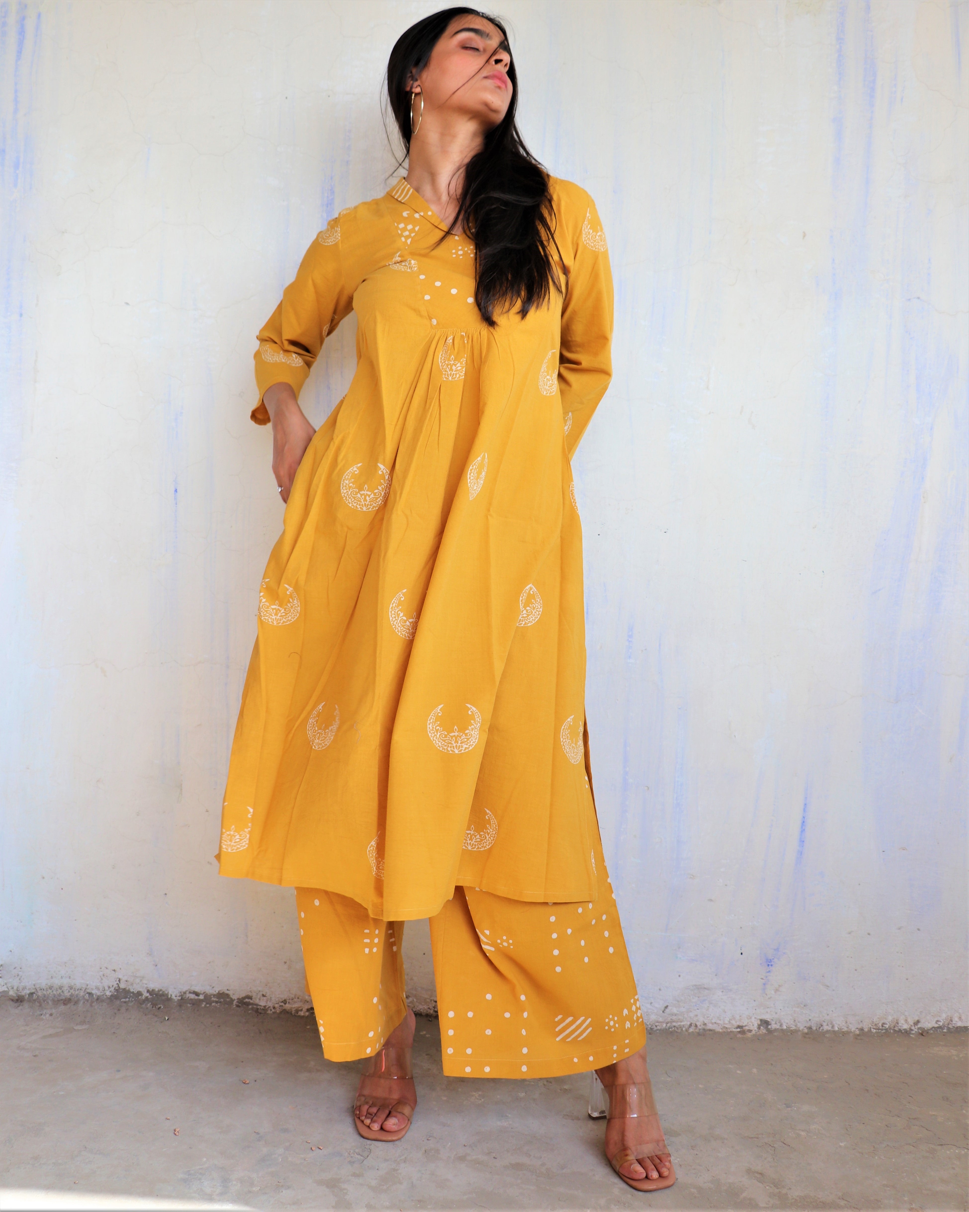 Ochre Essence  Moon Block Printed Cotton Kurta - LD