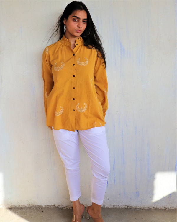 Mustard Moon Block Printed Cotton Shirt - Ib