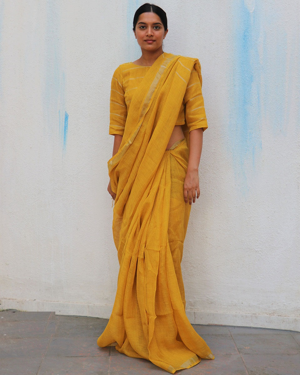 Dahlia Bliss Handwoven Linen Saree - Everyday Beautiful