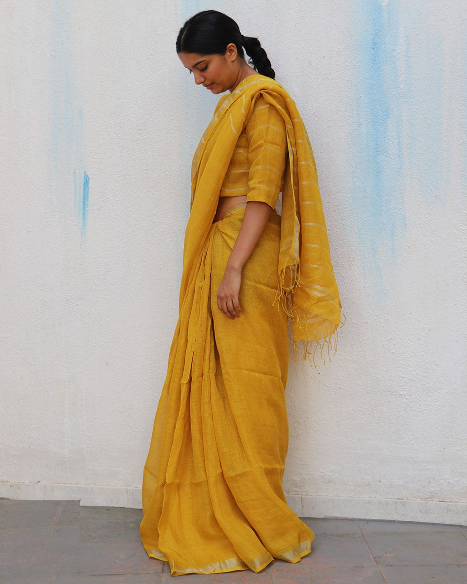 Dahlia Bliss Handwoven Linen Saree - Everyday Beautiful
