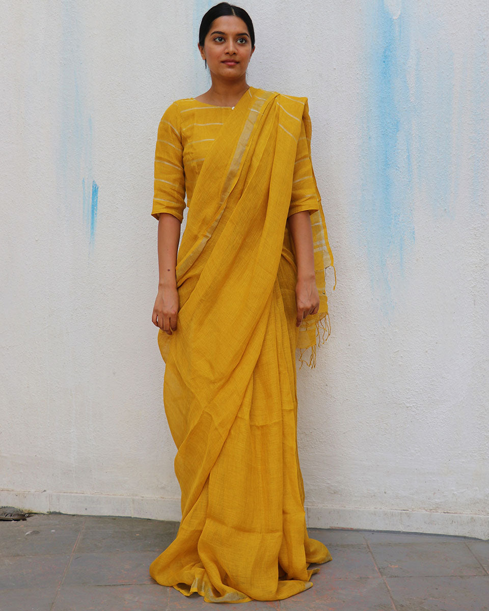 Dahlia Bliss Handwoven Linen Saree - Everyday Beautiful
