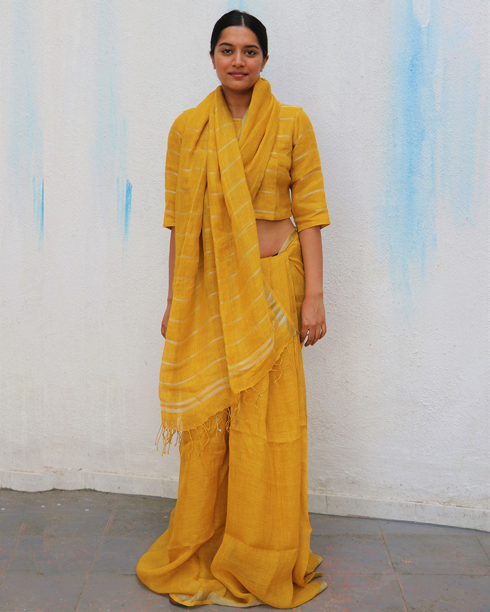 Dahlia Bliss Handwoven Linen Saree - Everyday Beautiful