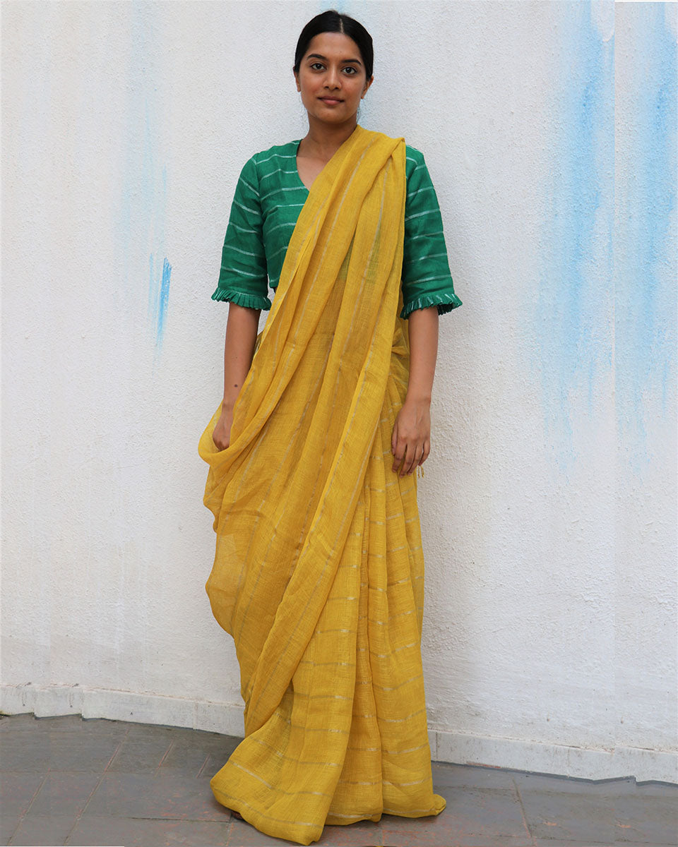 Eternal Sunshine Handwoven Linen Saree - Everyday Beautiful