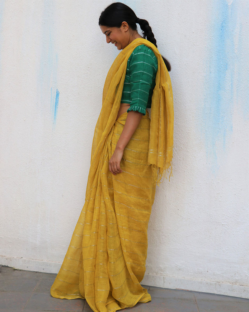 Eternal Sunshine Handwoven Linen Saree - Everyday Beautiful