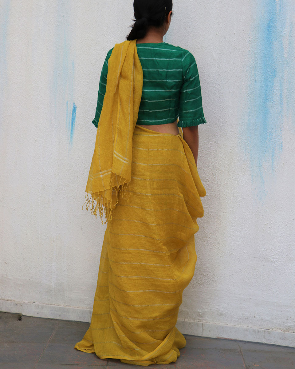 Eternal Sunshine Handwoven Linen Saree - Everyday Beautiful