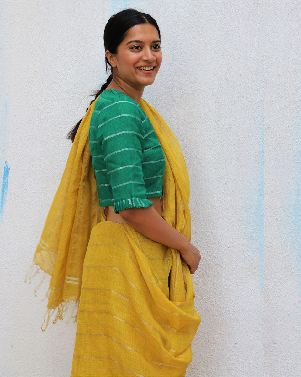 Eternal Sunshine Handwoven Linen Saree - Everyday Beautiful
