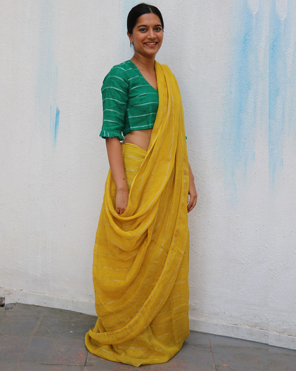 Eternal Sunshine Handwoven Linen Saree - Everyday Beautiful