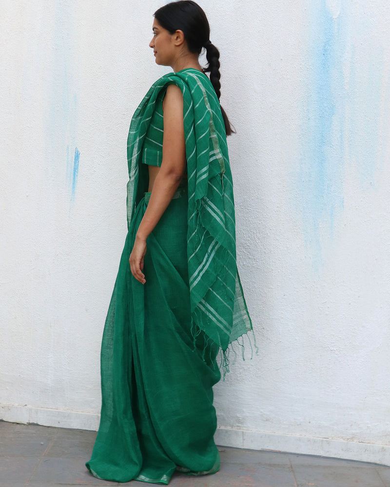 Lush Daydream Handwoven Linen Saree - Everyday Beautiful