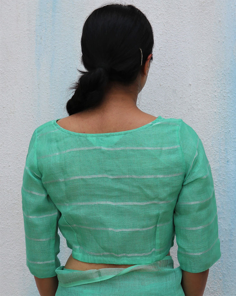 Pista Green Handwoven Linen Zari Blouse - Everyday Beautiful
