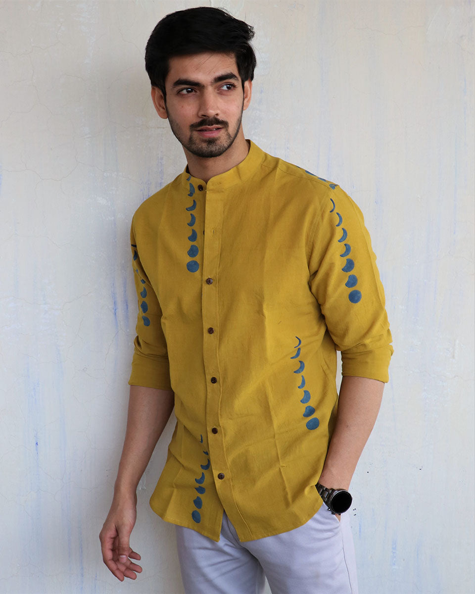 Shop Mustard Eclipes Block-Printed Men's Shirt – Chidiyaa