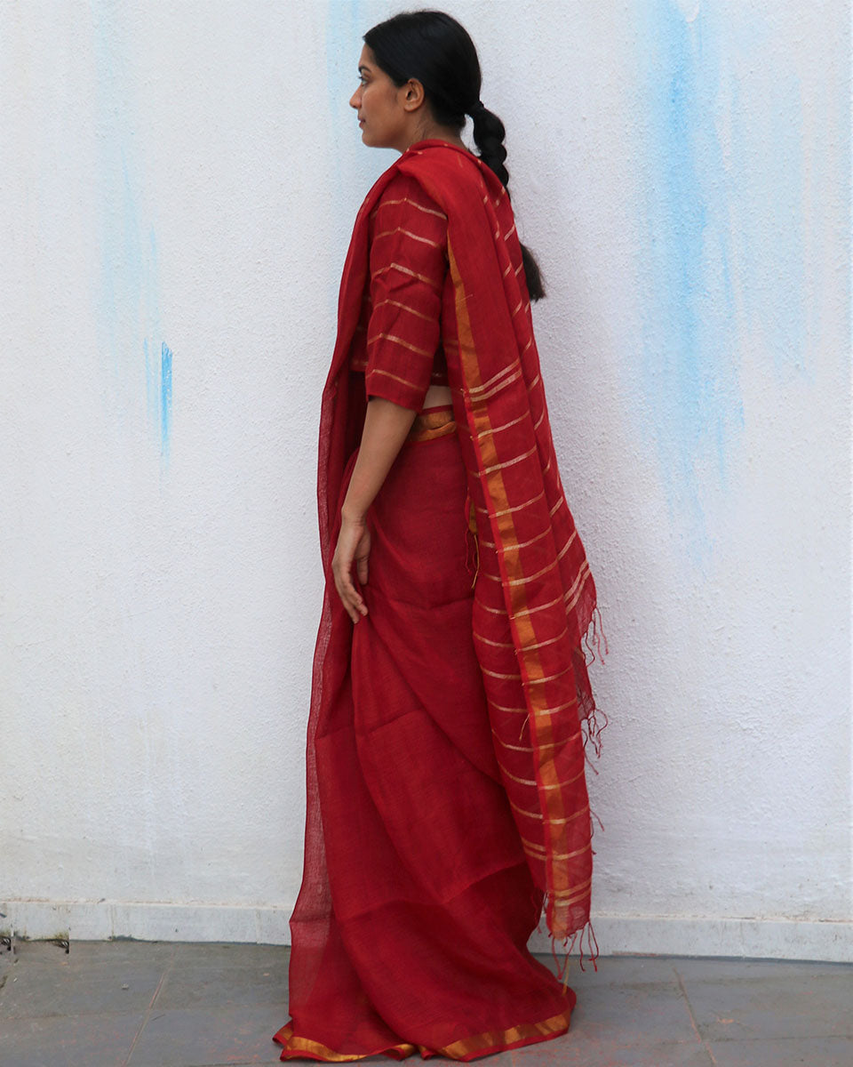 Linen saree | Linen zari saree | Linen saree online | Linen Sarees | Chidiyaa