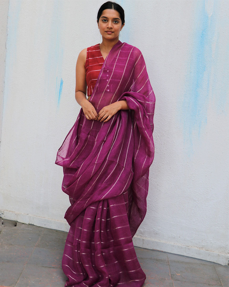 Periwinkle Dream Handwoven Linen Saree