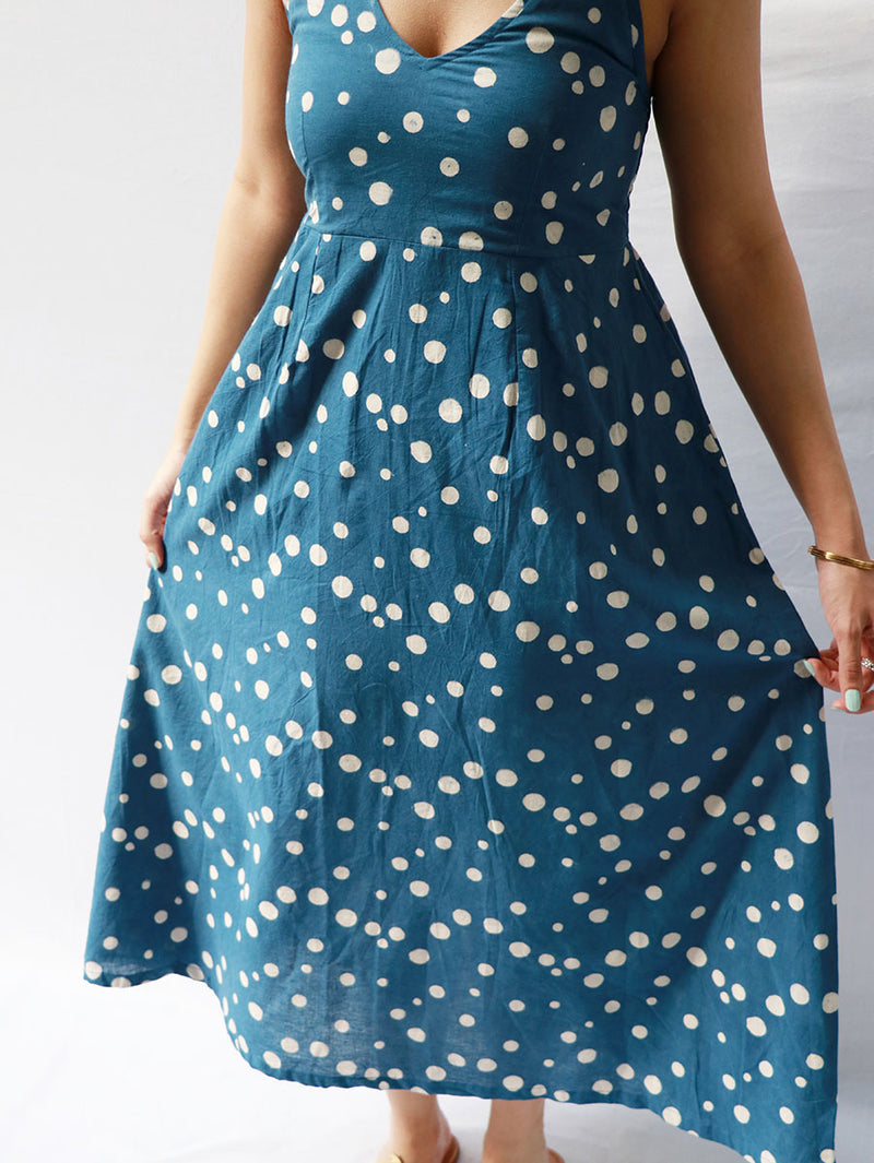 Clare Hand Block-Printed Cotton Dress - Polka
