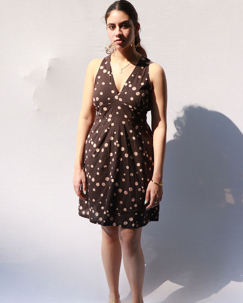 Adriana Hand Block-Printed Cotton Dress - Polka